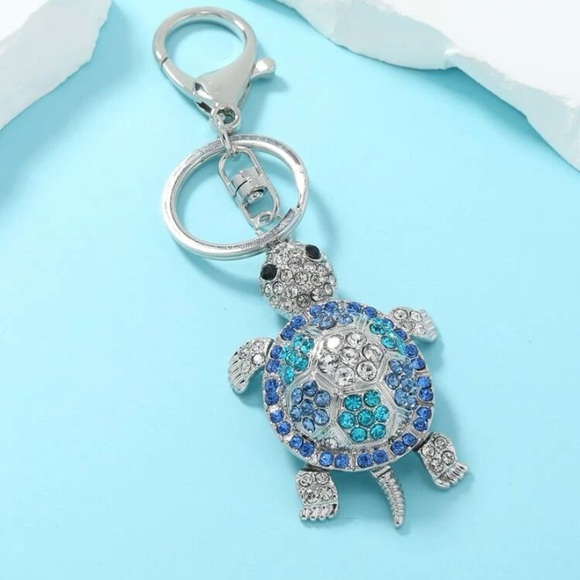 New! Rhinestone Sea Turtle Bag Charm -Aqua & Blue - Picture 2 of 8
